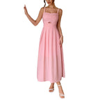 Damen Knielanges Leinenkleid mit ausgestelltem Rock und V-Ausschnitt R&B