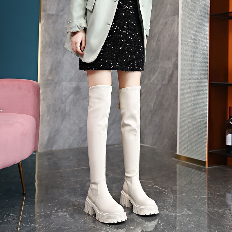 Damen Overknee-Stiefel mit robustem Blockabsatz und elastischem Schaft R&B