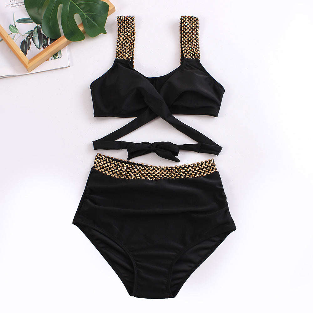 Damen Hochtailliertes Bikini-Set mit stilvollem Wickel-Oberteil R&B