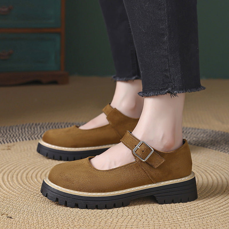 Damen Retro Mary Jane Schuhe mit robustem Profil und verstellbarem Riemen R&B
