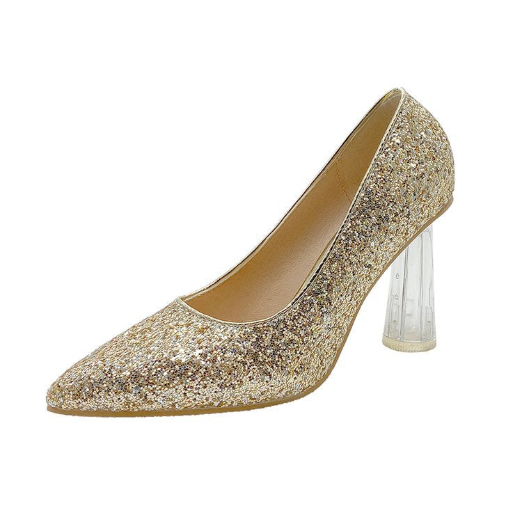 Damen Glitzernde High Heels mit transparentem Blockabsatz R&B