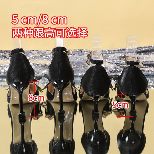 Damen elegante High Heels mit transparentem Fesselriemen und funkelndem Schleifenakzent R&B