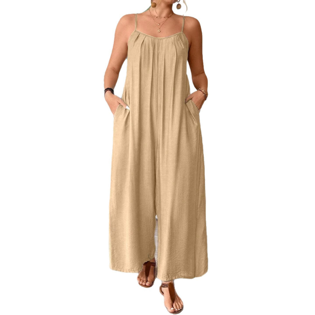 Damen luftiger Jumpsuit mit schmalen Spaghettiträgern und seitlichen Taschen R&B