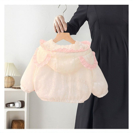 Mädchen Nan-Spitzen-Hoodie-Jacke für Kleinkinder mit Rüschentaschen in Herzform R&B