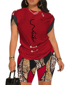 Damen modisches T-Shirt und gemusterte Radlerhose Set R&B