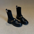 Damen Elegante Ankle Boots mit modischem Strickschaft und dekorativen Schnallen R&B