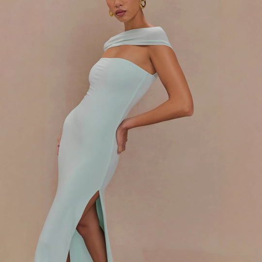 Damen Elegantes bodenlanges Kleid mit schulterfreiem Design R&B