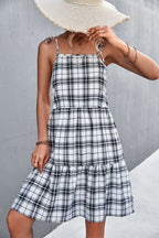 Damen lässiges Midiröcke mit verstellbaren Trägern und kariertem Design R&B