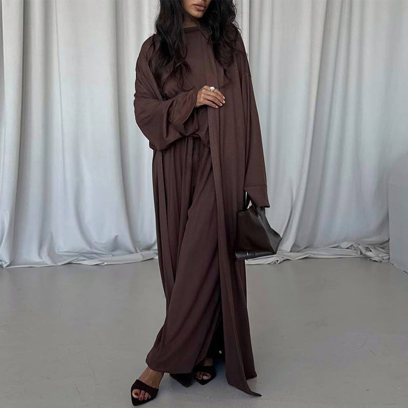 Damen elegantes Maxi-Kleid mit weit geschnittenem Cardigan R&B