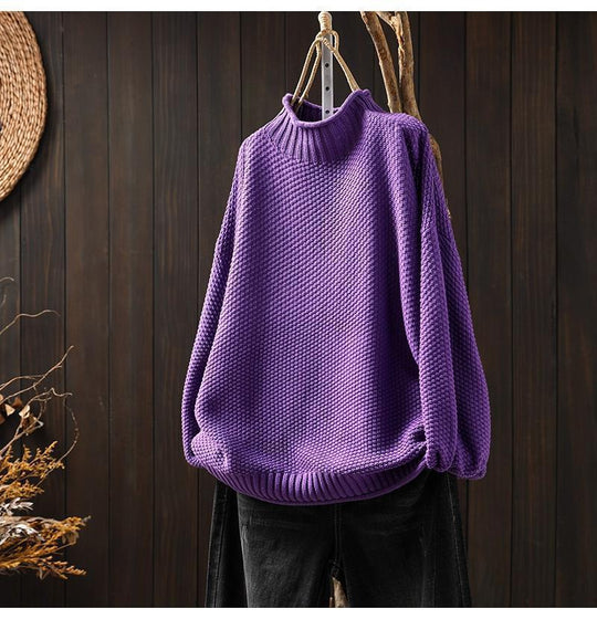 Damen Oversized Strickpullover mit hohem Kragen R&B