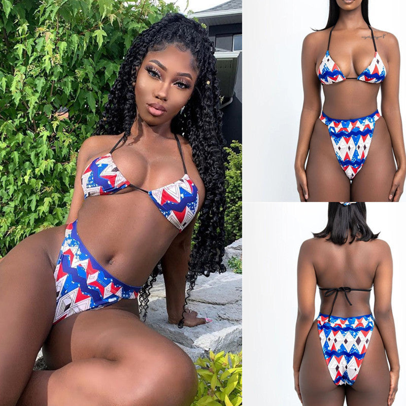 Damen Bikinis mit hohen Beinausschnitten und geometrischem Muster R&B