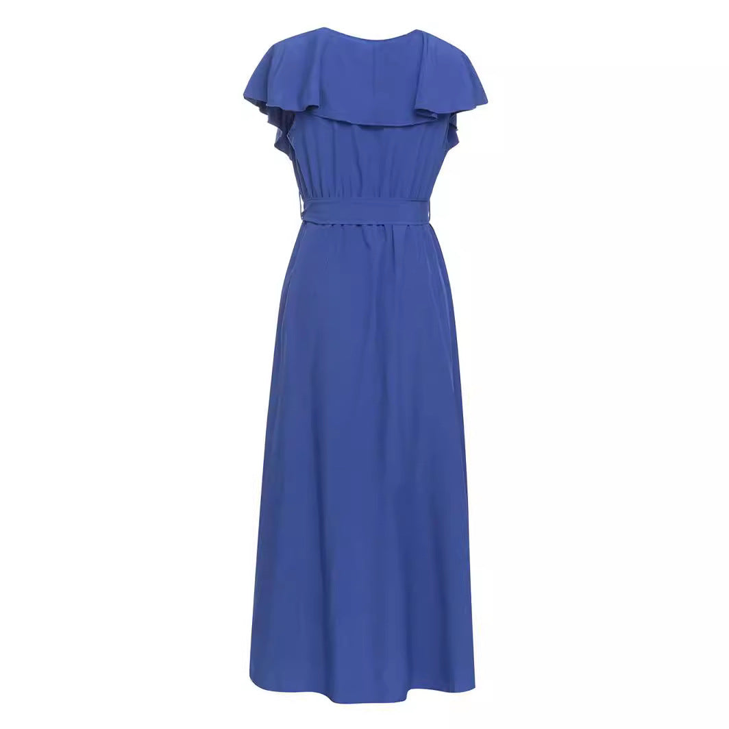 Damen Maxikleid mit elegantem Rüschensaum und schickem Taillengürtel R&B