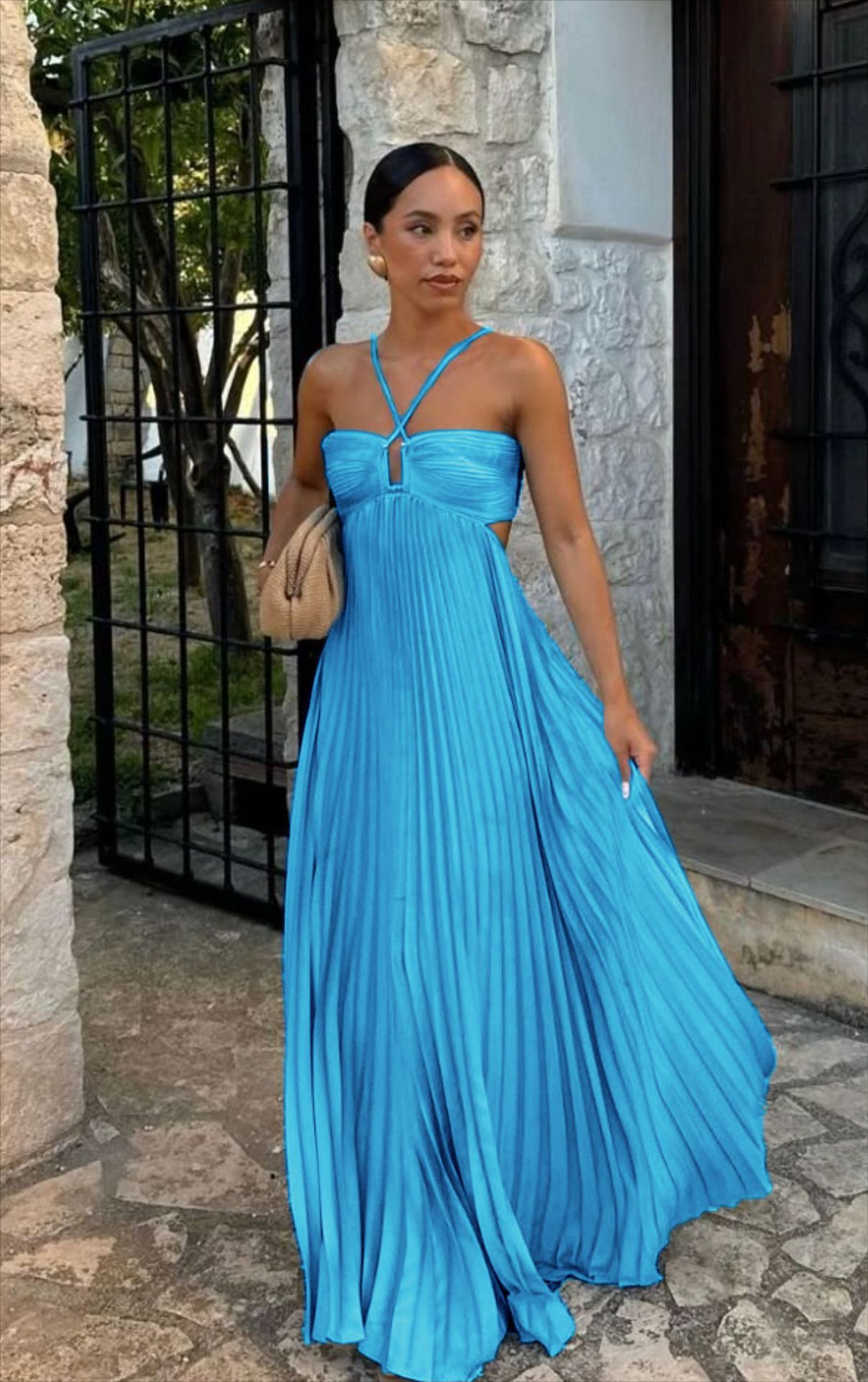 Damen Plisseekleid mit schulterfreiem Design und raffinierten Trägerdetails R&B