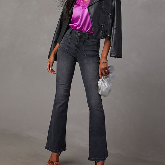 Damen Flared Jeans mit hochgeschnittenem Bund und moderner Waschung R&B