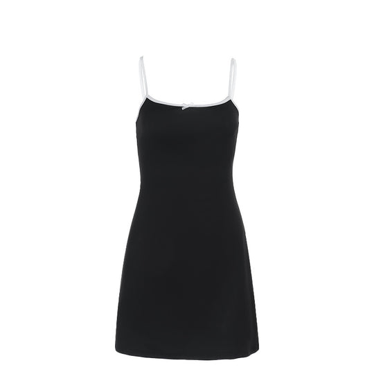 Damen lässiges Spaghetti-Träger Minikleid mit süßem Schleifendetail R&B