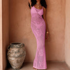 Damen Häkel-Maxi-Kleid mit transparentem Design und floralem Muster R&B