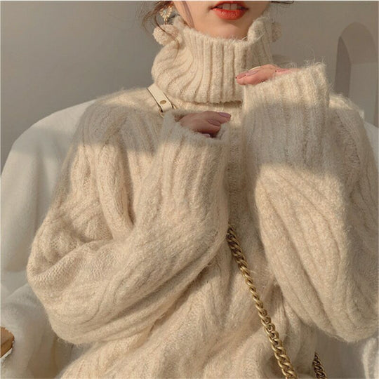 Damen Grobstrickpullover mit hohem Kragen und weichem Material R&B