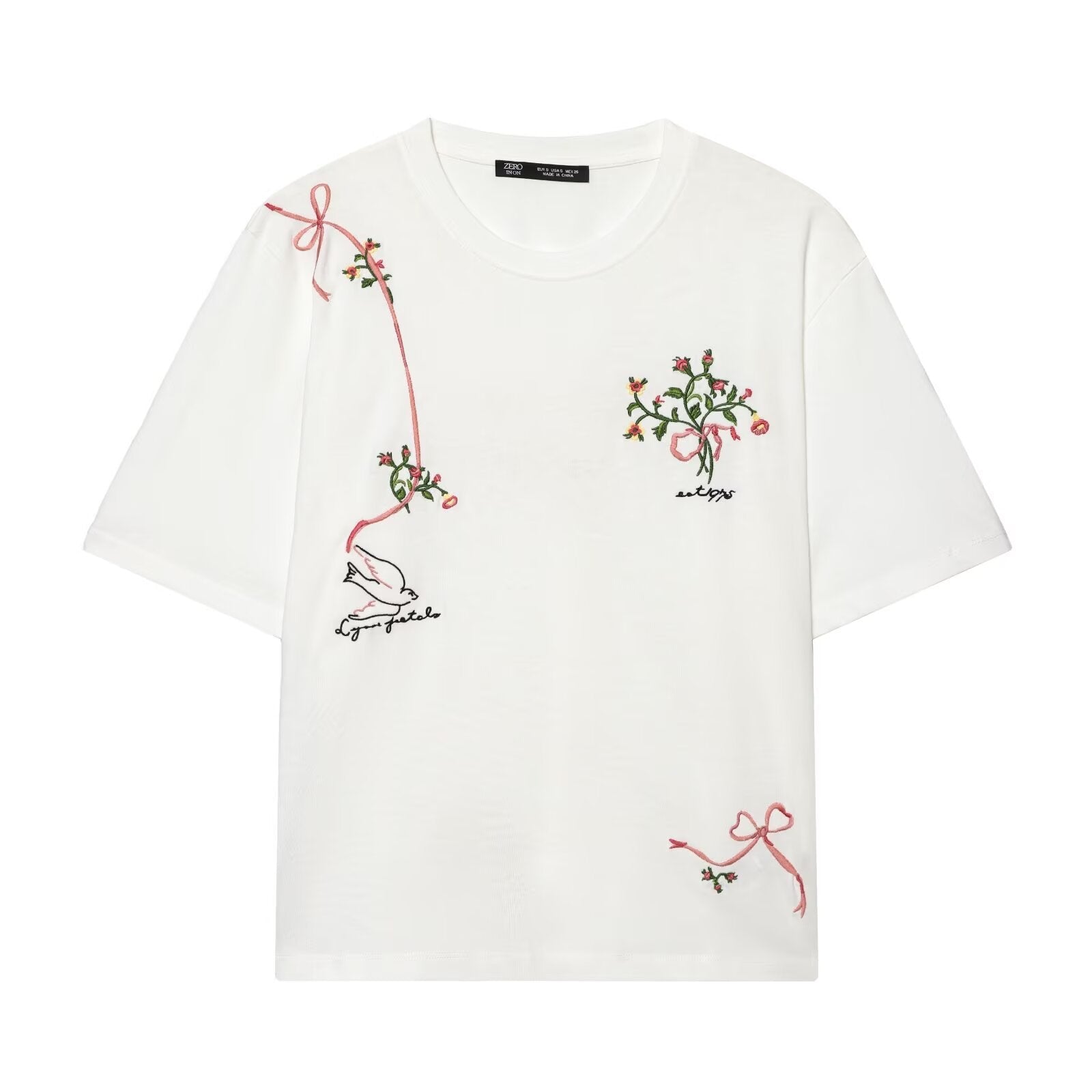 Damen T-Shirt mit feiner Stickerei und einzigartigen Drucken R&B