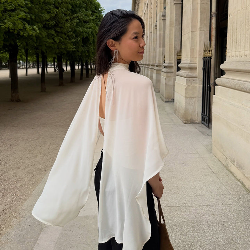 Damen elegantes Top mit transparenten Flügel-Ärmeln R&B