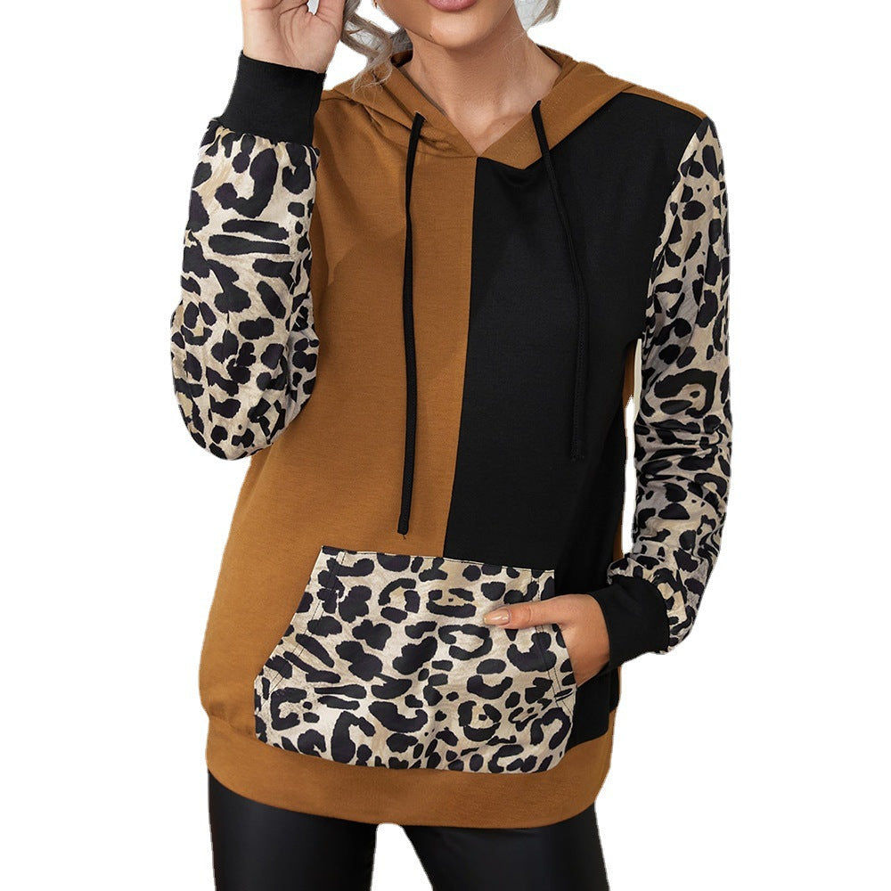 Damen Kapuzenpullover mit auffälligem Leopardenmuster und Farbblockdesign R&B