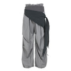 Damen modische High-Waist-Hose mit asymmetrischem Design und seitlichem Bindegurt R&B