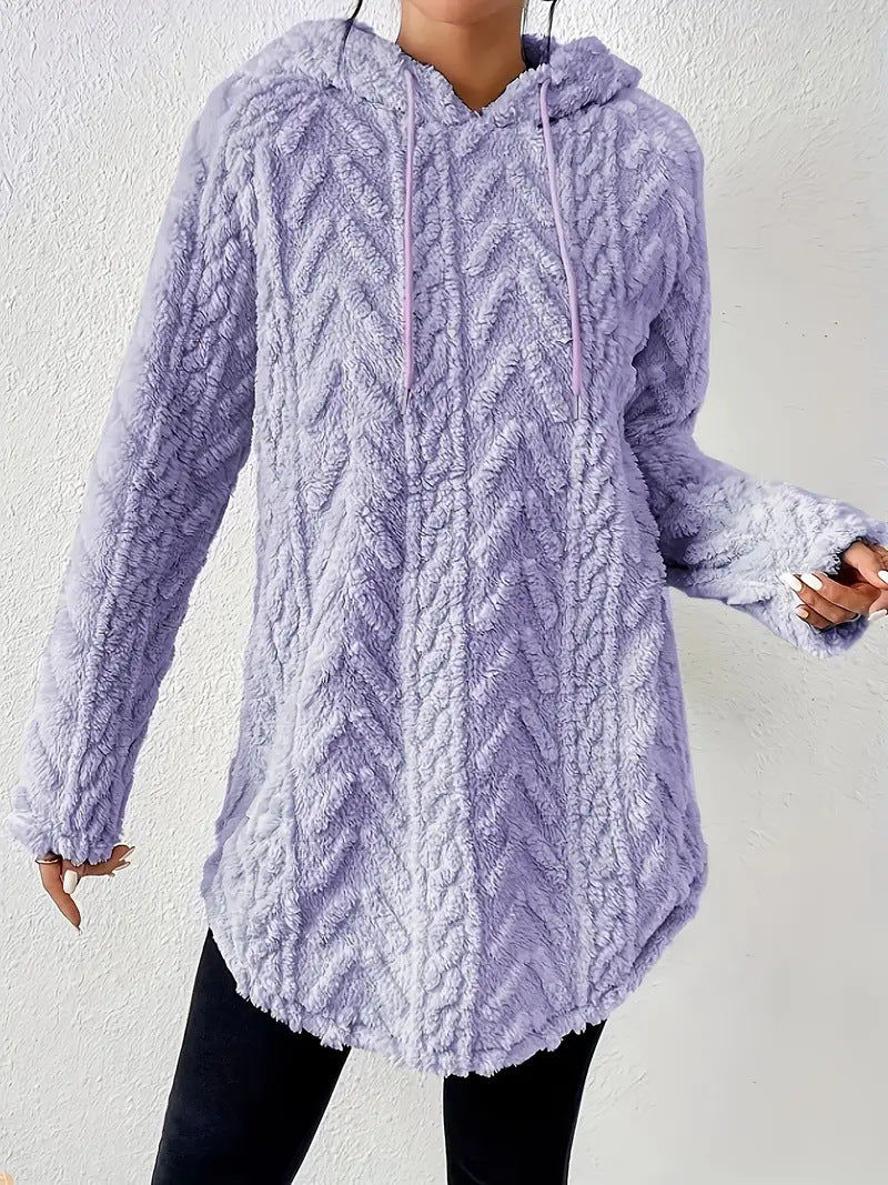 Damen gemütlicher Strickpullover mit Kapuze und Struktur R&B