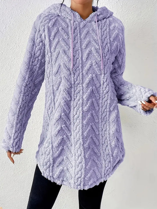 Damen Flauschiger Kapuzenpullover mit Zopfdesign R&B