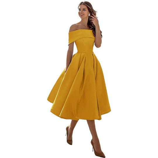 R&B | Legere Mode Satin Cocktailkleid Ohne Träger