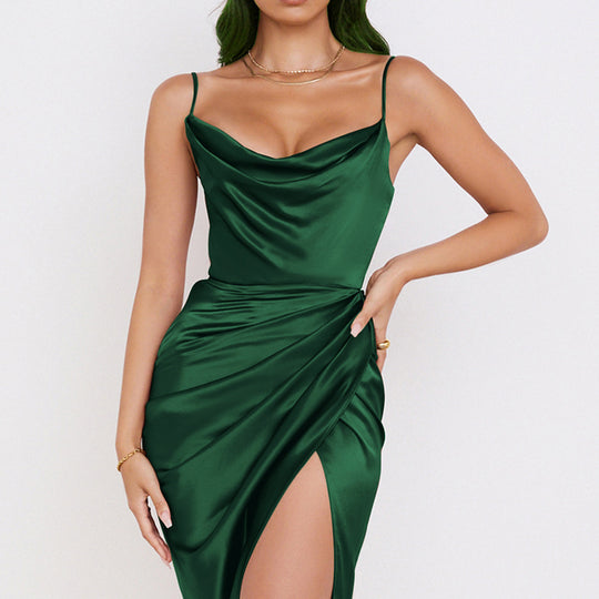 Damen elegantes und figurbetontes Satin-Cocktailkleid R&B