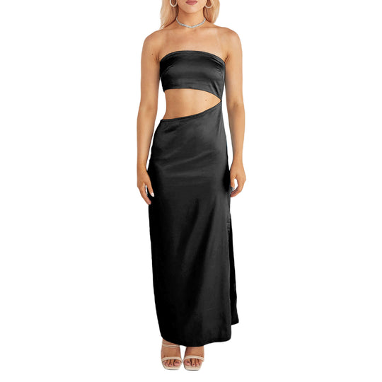 Damen asymmetrisches Maxikleid mit tiefem Rückenausschnitt und figurbetonter Silhouette R&B