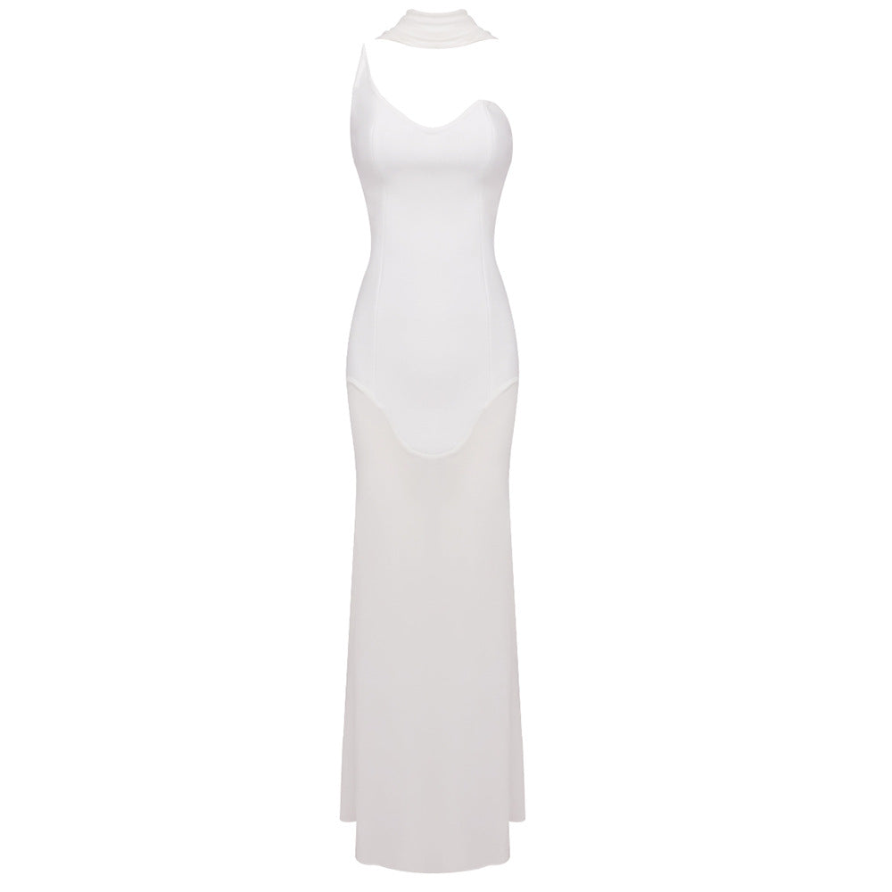 Damen Maxikleid mit asymmetrischem Ausschnitt und figurbetontem Schnitt R&B