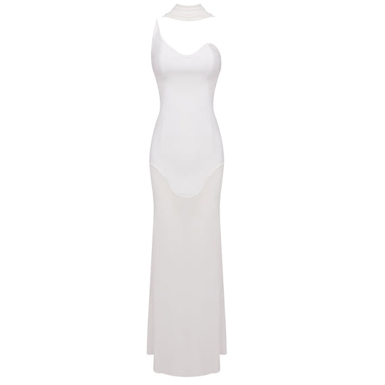 Damen Maxikleid mit asymmetrischem Ausschnitt und figurbetontem Schnitt R&B