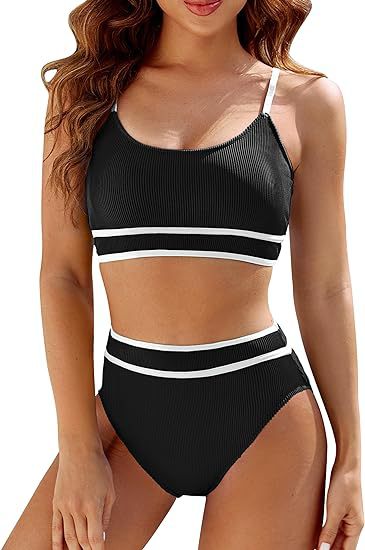 Damen Hoch tailliertes Bikini-Set mit sportlichem Top R&B