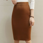 Damen Gestrickter Bleistiftrock mit hoher Taille und Rippstruktur R&B