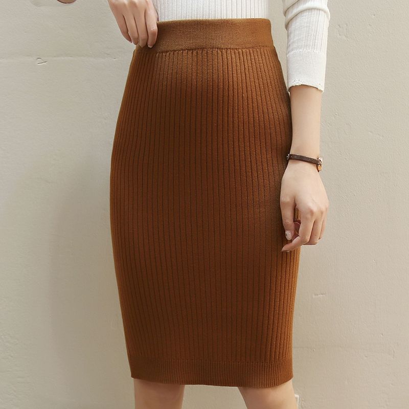 Damen Gestrickter Bleistiftrock mit hoher Taille und Rippstruktur R&B