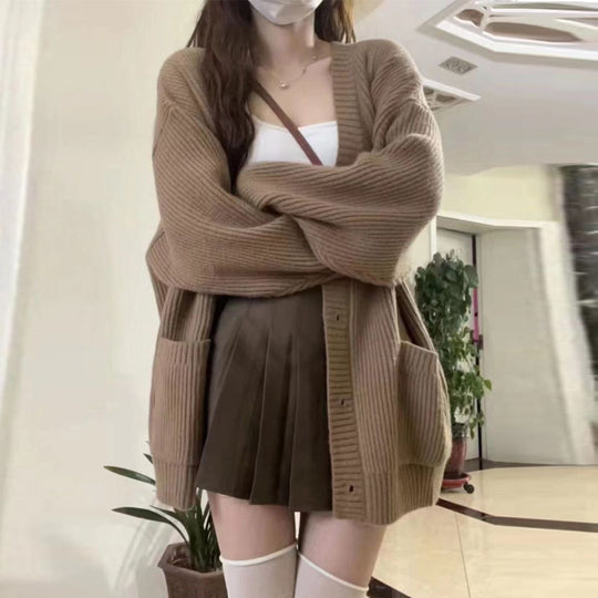 Damen Grobstrickcardigan mit großen Taschen und lässigem Schnitt R&B
