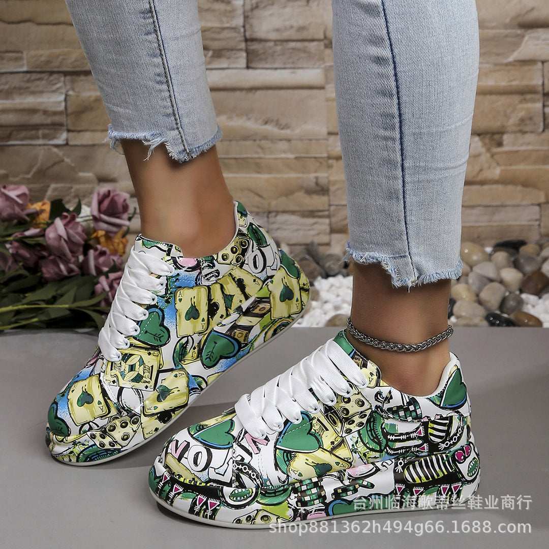 Damen modische High-Top Sneakers mit buntem Grafikdesign R&B