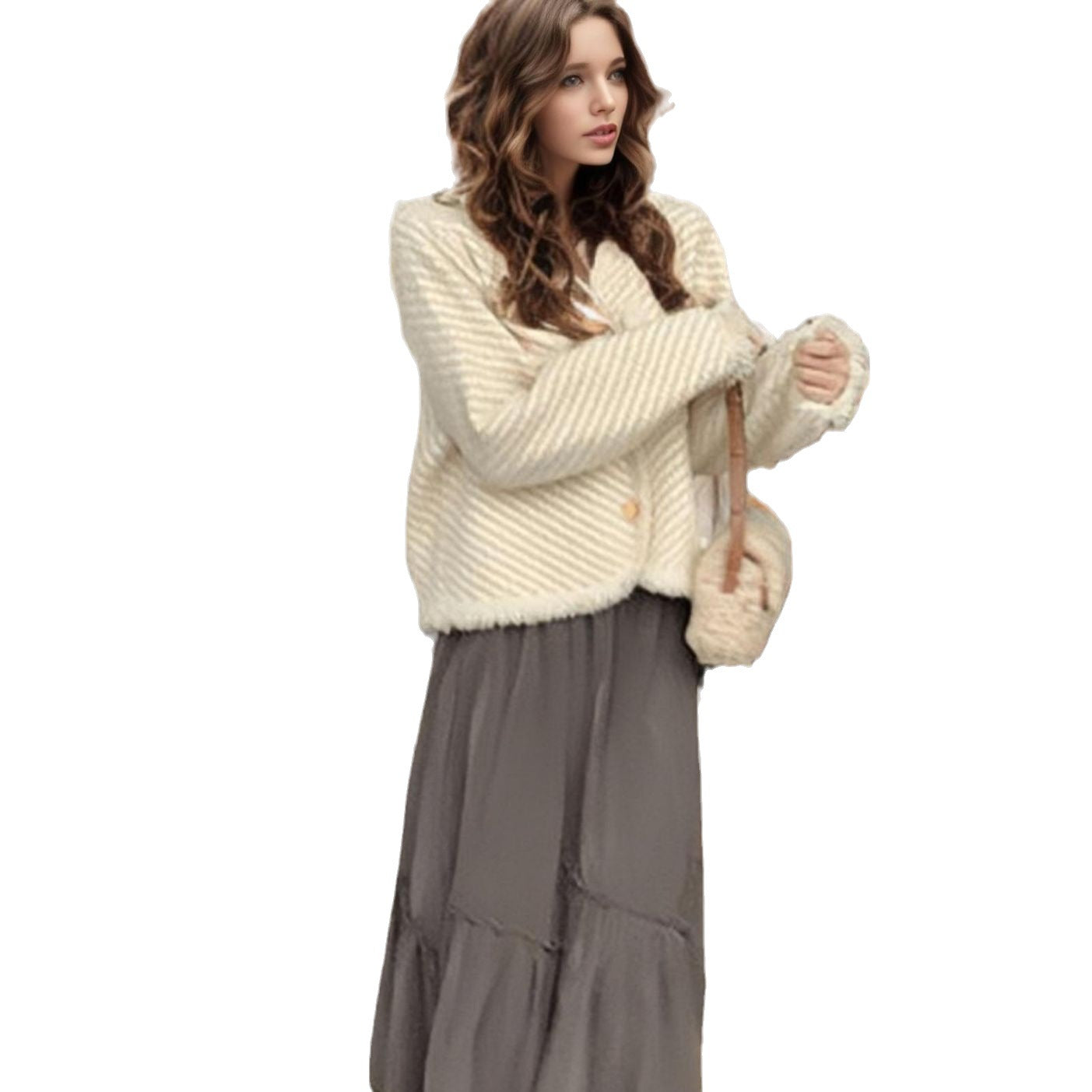 Damen Cocoon-Strickjacke mit Knopfdetails und feinem Strukturmuster R&B