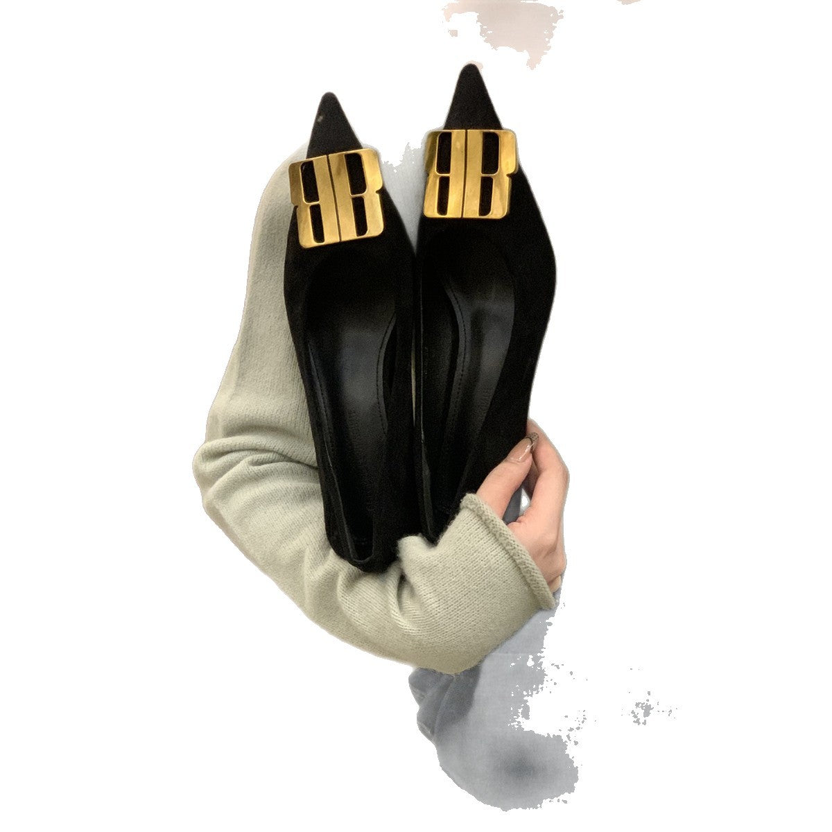 Damen Elegante spitze Pumps mit extravagantem Gold-Detail R&B