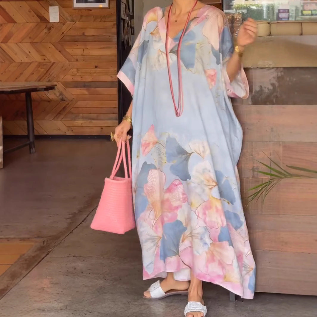 Damen Kaftan mit floralem Design und V-Ausschnitt R&B