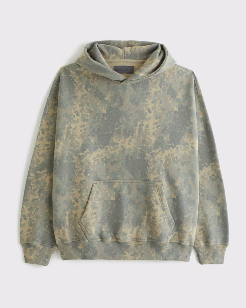 Unisex nan lockerer Kapuzensweat mit dezenter Blätterstruktur, doppelter Kapuze ohne Kordelzug und Kängurutasche R&B