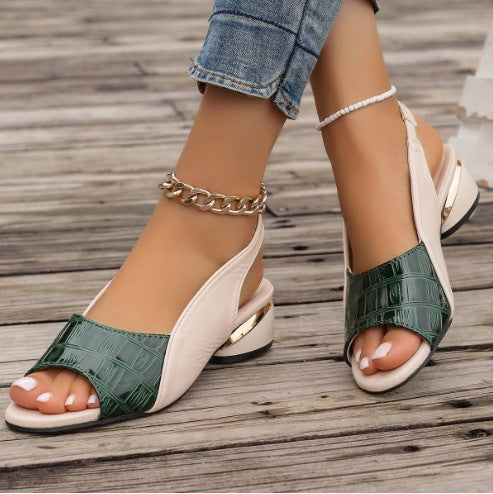 Damen elegante Sling-Sandalen mit modischem Krokodilleder-Design und Komfortabsatz R&B