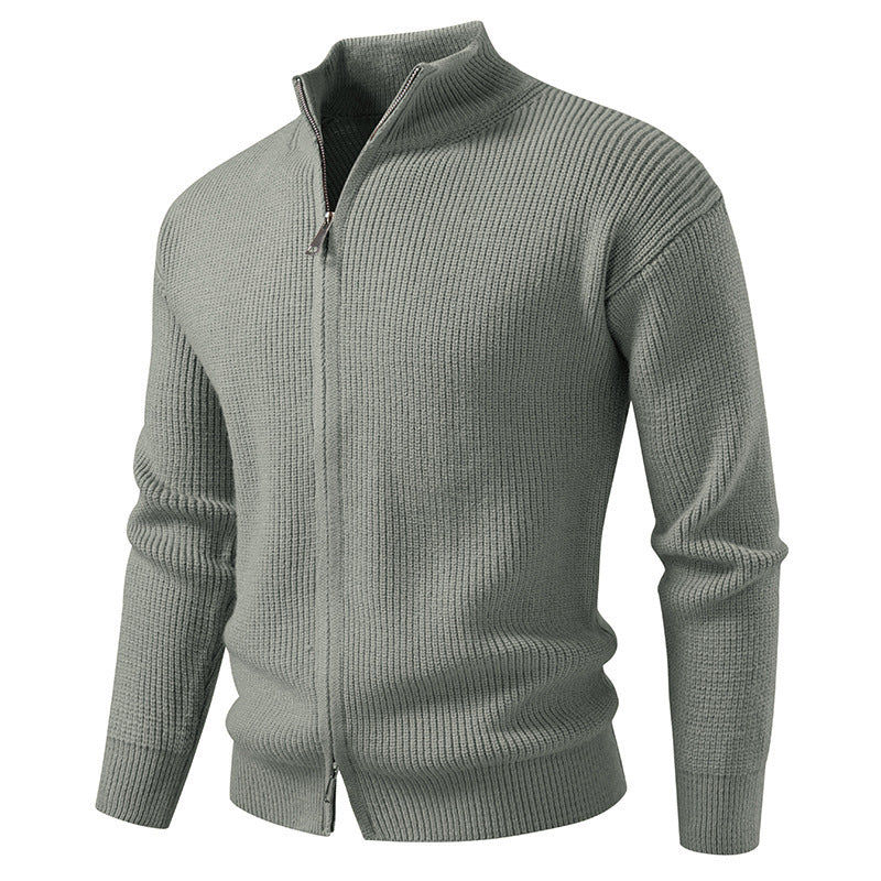 Herren Strickjacke mit hohem Kragen und innovativem Reißverschluss R&B