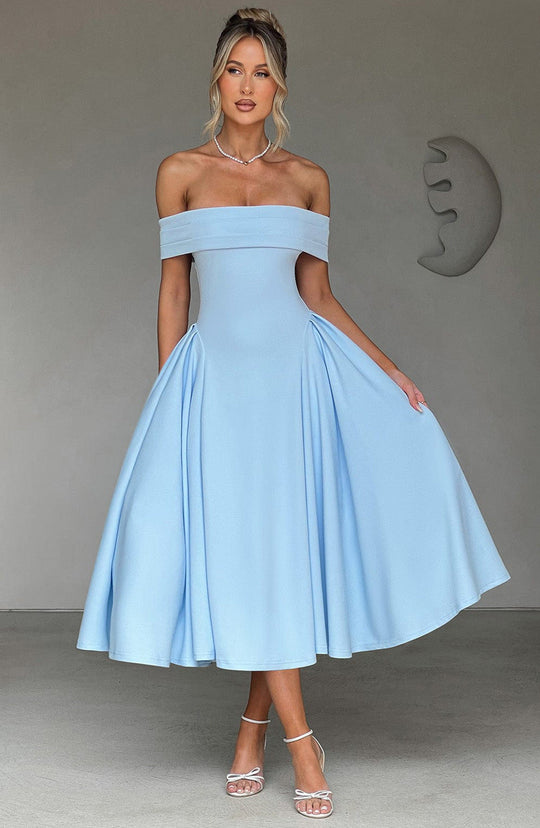 Damen Elegantes Abendkleid mit Schulterfreiem Design und Voluminösem Rock R&B
