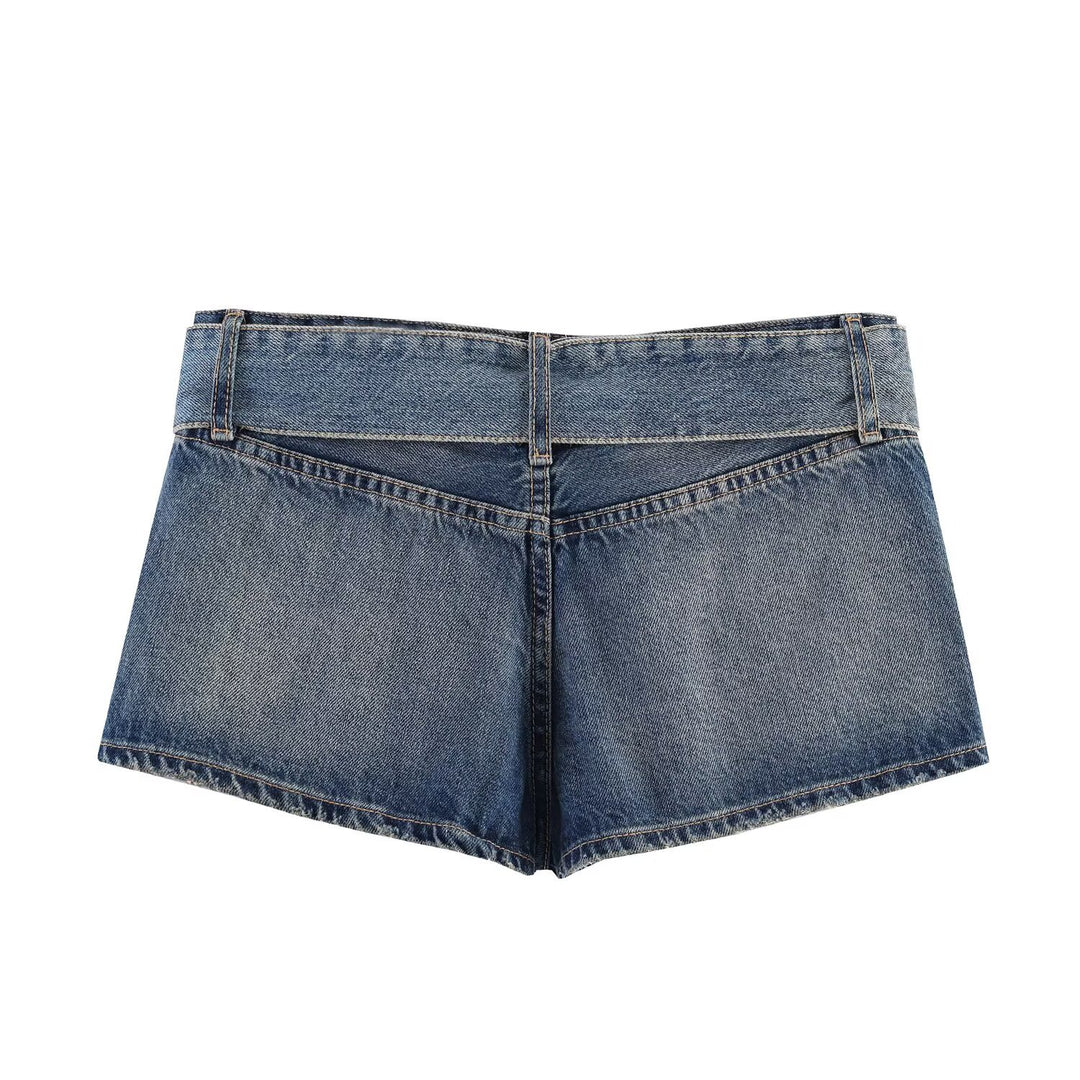 Damen modische Destroyed Denim-Shorts mit verstellbarem Gürtel R&B