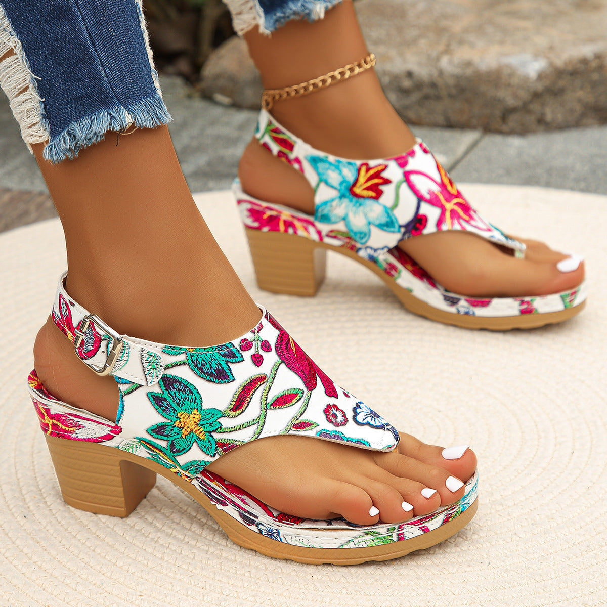Damen Blumengestaltete Wedge-Sandaletten R&B