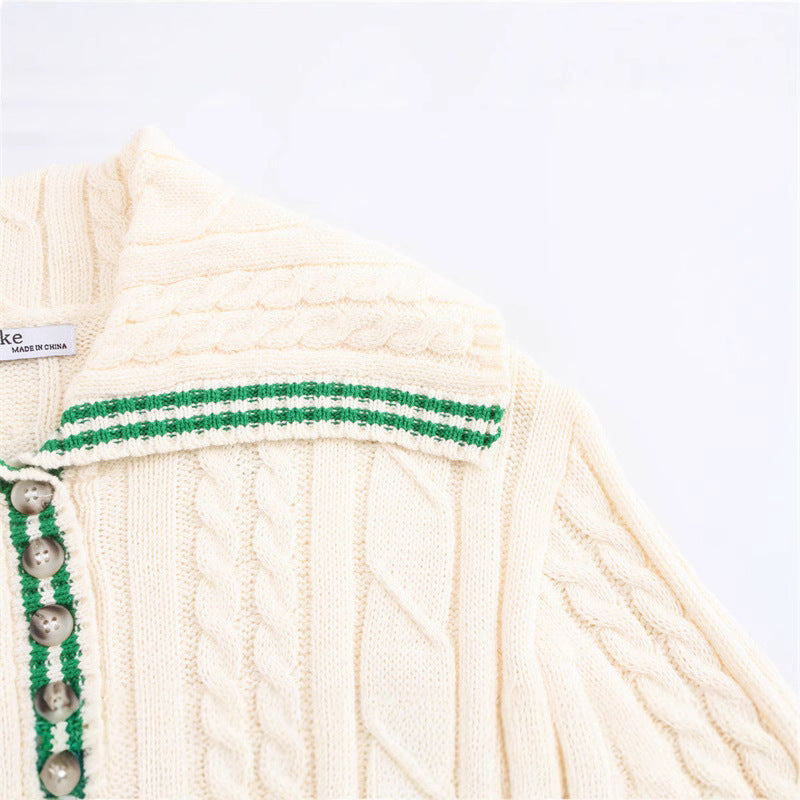 Damen Strickpullover mit hohem Kragen und Knopfleiste R&B