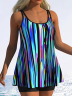 Damen Tankini mit verspieltem Streifenmuster und originellem Schnitt R&B