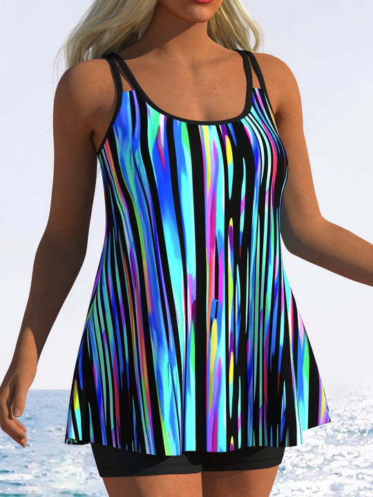 Damen Tankini mit verspieltem Streifenmuster und originellem Schnitt R&B