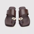 Damen elegante Zehentrenner-Sandalen mit modischen Riemen und goldfarbenem Akzent R&B